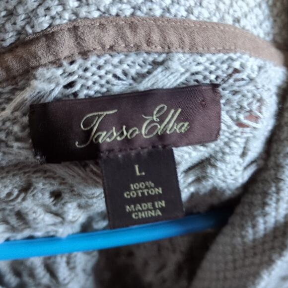 Tasso Elba Cardigan Sweater Mens L Light Gray Tan Cable Knit Preppy Retro Y2K - Picture 5 of 7